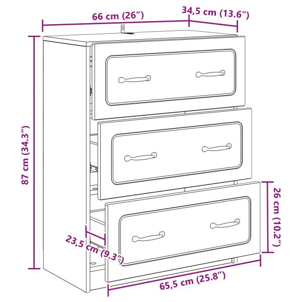 Чекмеджетен шкаф Черно 66 x 34,5 x 87 см Инженерна дървесина