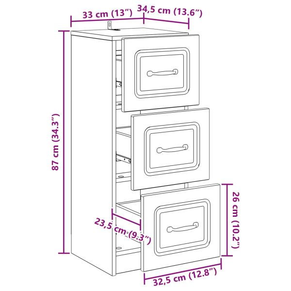 Чекмеджетен шкаф Опушен дъб 33 x 34,5 x 87 см