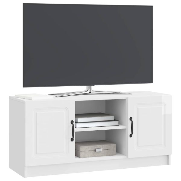 ТВ шкаф Бял гланц 102 x 34,5 x 47 см Инженерна дървесина
