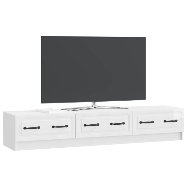 ТВ шкаф Бял гланц 147 x 34,5 x 27 см Инженерна дървесина