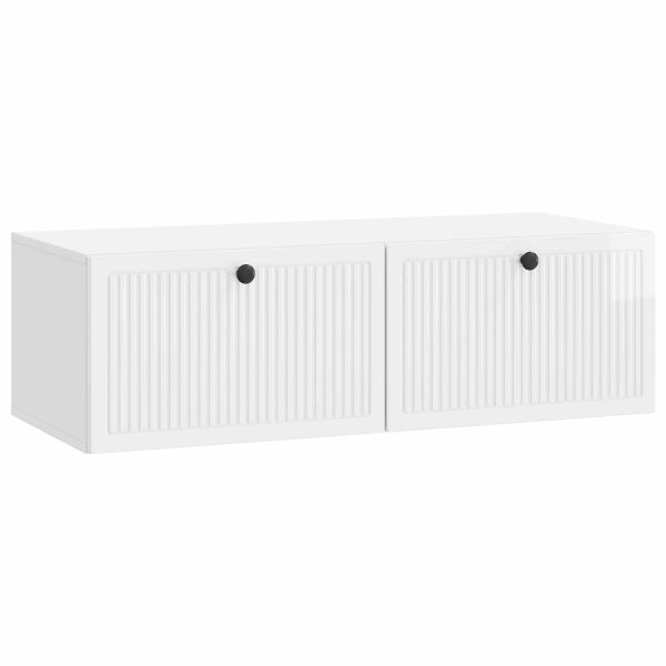 Стенно монтиран ТВ шкаф Бял гланц 98 x 41 x 30 см