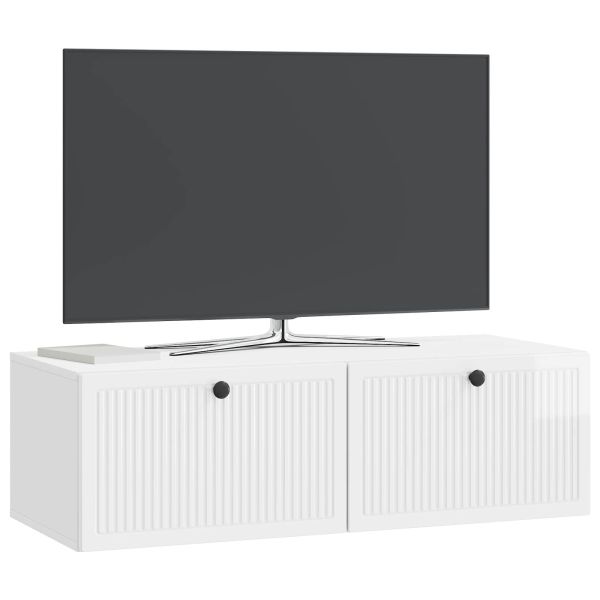 Стенно монтиран ТВ шкаф Бял гланц 98 x 41 x 30 см
