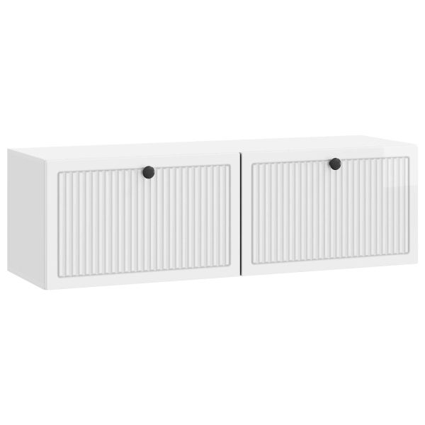 Стенно монтиран ТВ шкаф Бял гланц 98 x 31 x 30 см