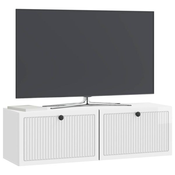 Стенно монтиран ТВ шкаф Бял гланц 98 x 31 x 30 см