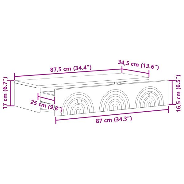 Стенен страничен масичка Бял гланц 87,5 x 34,5 x 17 см