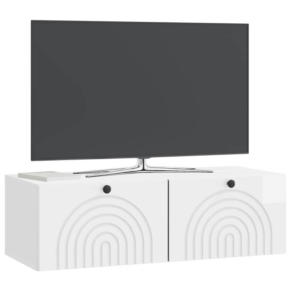 Стенно монтиран ТВ шкаф Бял гланц 98 x 41 x 30 см