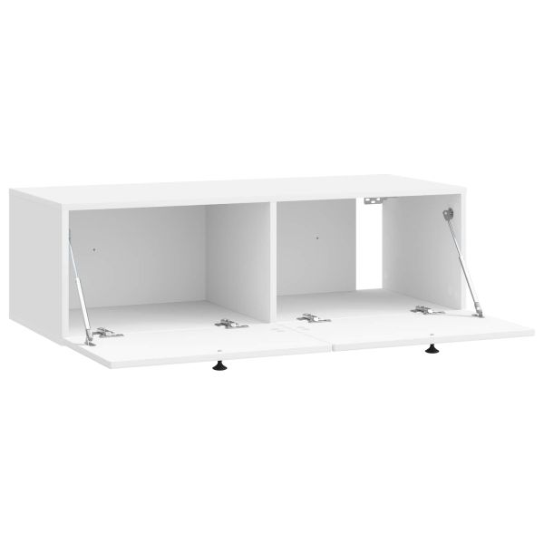 Стенно монтиран ТВ шкаф Бял гланц 98 x 41 x 30 см