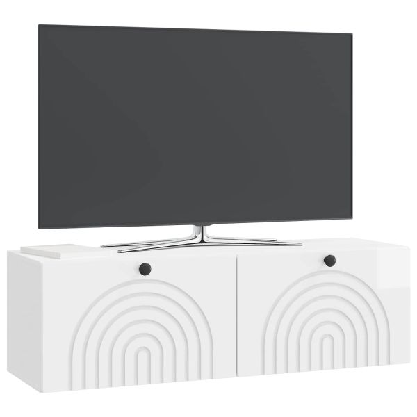 Стенно монтиран ТВ шкаф Бял гланц 98 x 31 x 30 см