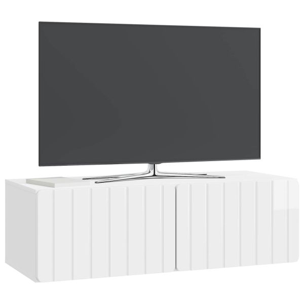 Стенно монтиран ТВ шкаф Бял гланц 98 x 41 x 30 см
