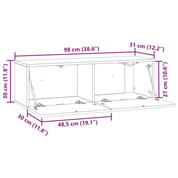 Стенно монтиран ТВ шкаф Черно 98 x 31 x 30 см