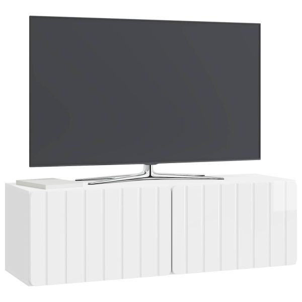Стенно монтиран ТВ шкаф Бял гланц 98 x 31 x 30 см