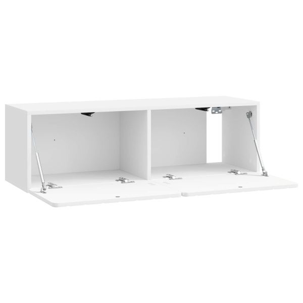 Стенно монтиран ТВ шкаф Бял гланц 98 x 31 x 30 см