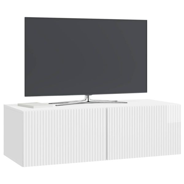 Стенно монтиран ТВ шкаф Бял гланц 98 x 41 x 30 см