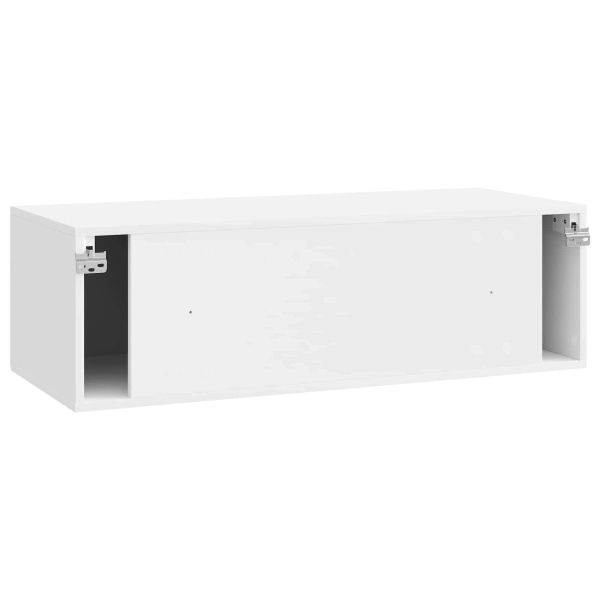 Стенно монтиран ТВ шкаф Бял гланц 98 x 41 x 30 см