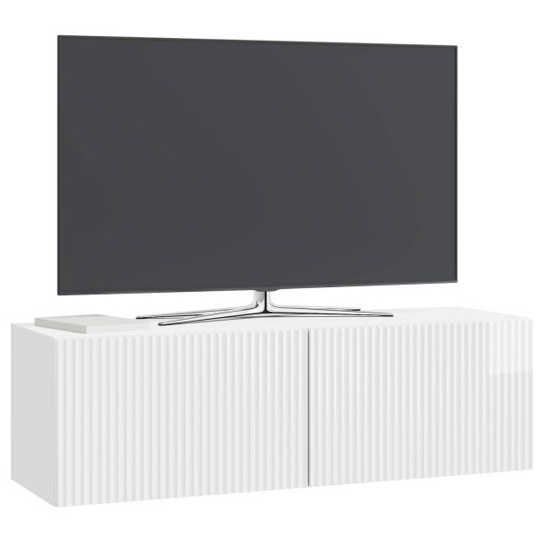 Стенно монтиран ТВ шкаф Бял гланц 98 x 31 x 30 см