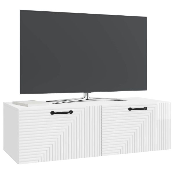 Стенно монтиран ТВ шкаф Бял гланц 98 x 41 x 30 см