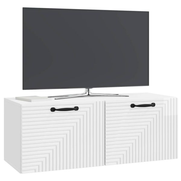 Стенно монтиран ТВ шкаф Бял гланц 78,5 x 31 x 30 см