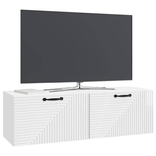 Стенно монтиран ТВ шкаф Бял гланц 98 x 31 x 30 см