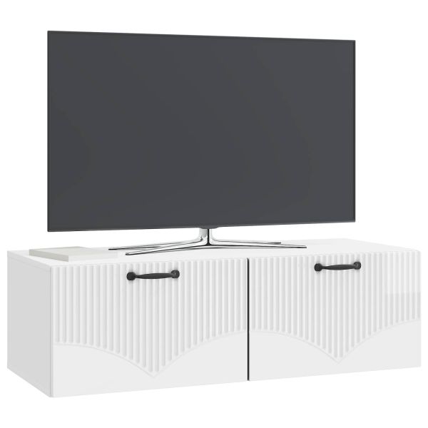 Стенно монтиран ТВ шкаф Бял гланц 98 x 41 x 30 см