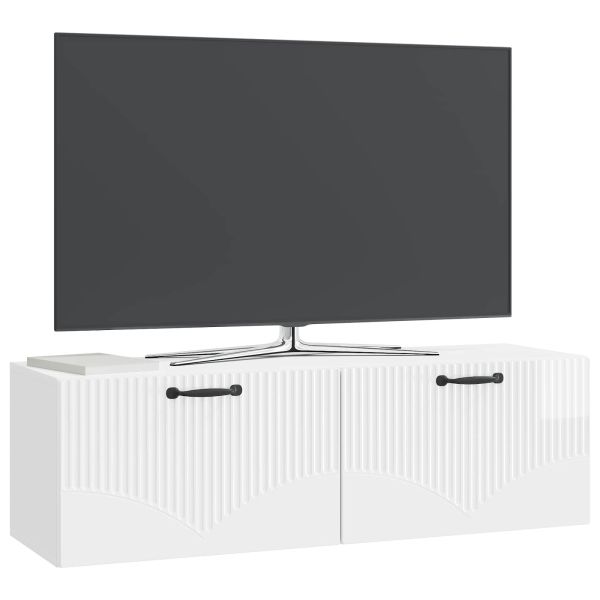 Стенно монтиран ТВ шкаф Бял гланц 98 x 31 x 30 см