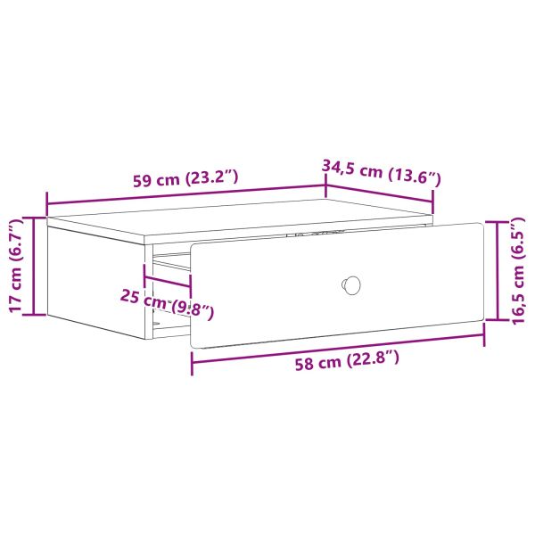 Стенен страничен масичка Бетонно сиво 59 x 34,5 x 17 см