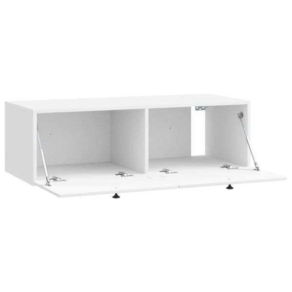 Стенно монтиран ТВ шкаф Бял гланц 98 x 41 x 30 см