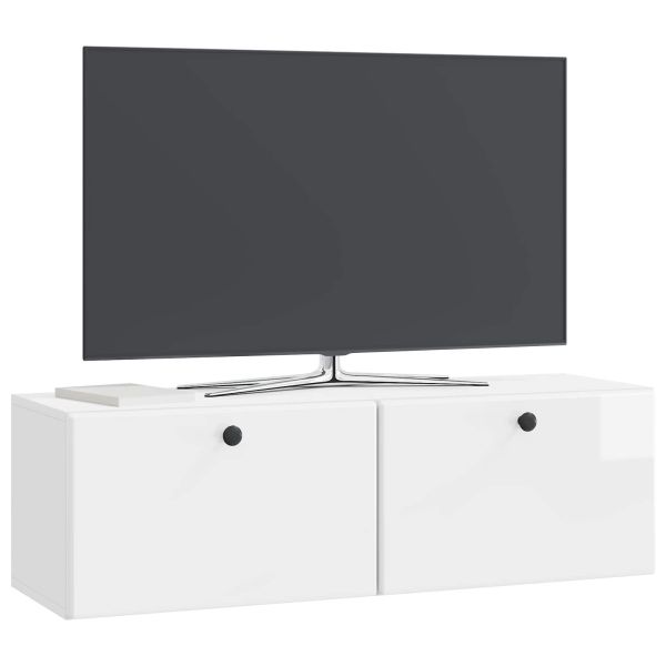 Стенно монтиран ТВ шкаф Бял гланц 98 x 31 x 30 см