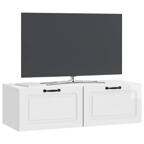 Стенно монтиран ТВ шкаф Бял гланц 98 x 41 x 30 см