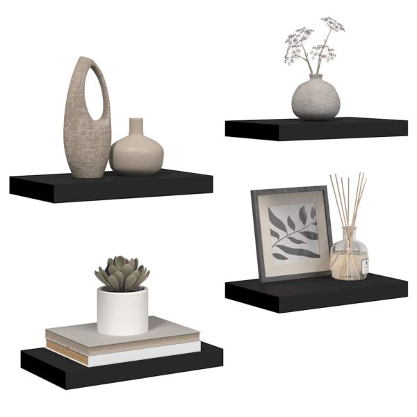 Окачени стенни рафтове, 4 бр, черни, 40x23x3,8 см, МДФ