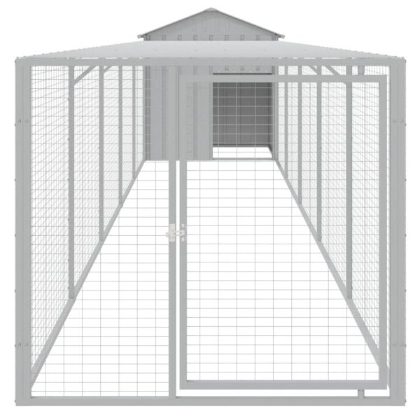 Клетка за пилета с волиера, светлосива, 117x609x123 см, стомана