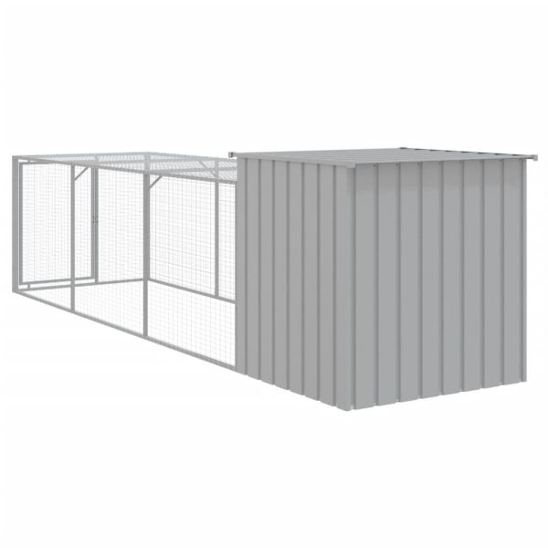 Клетка за пилета с волиера, светлосива, 110x405x110 см, стомана