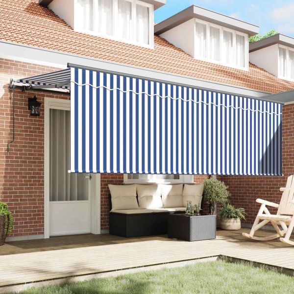 Сгъваем навес Синьо и бяло 400 x 200 cm Полиестер и алуминий