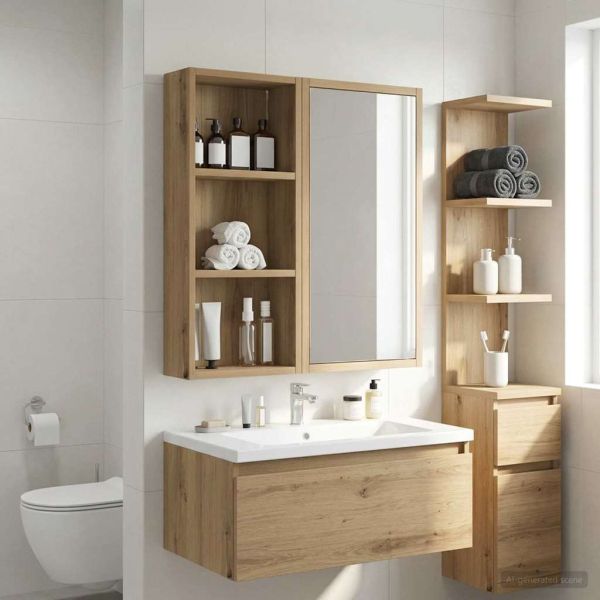 Банен стенен шкаф с рафт Дъб Артизан 30 x 14 x 70 см