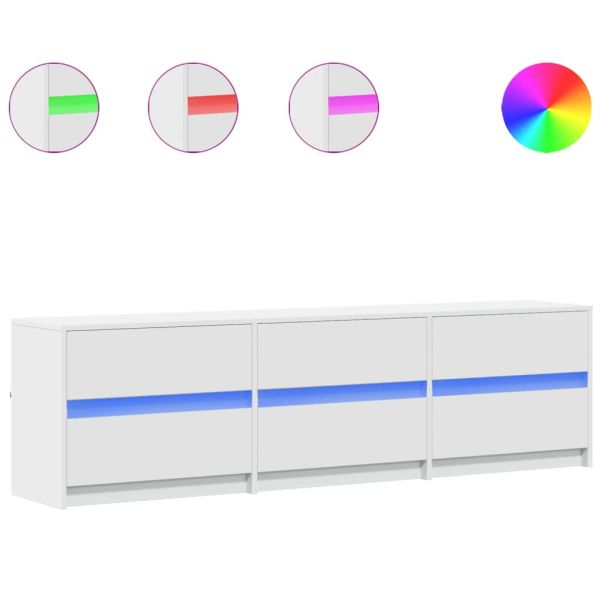 ТВ шкаф с LED, бял, 180x34x50 см, инженерно дърво