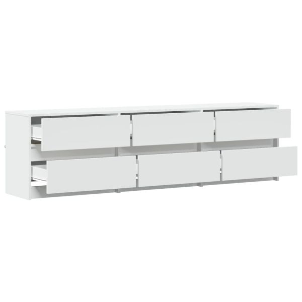 ТВ шкаф с LED, бял, 180x34x50 см, инженерно дърво