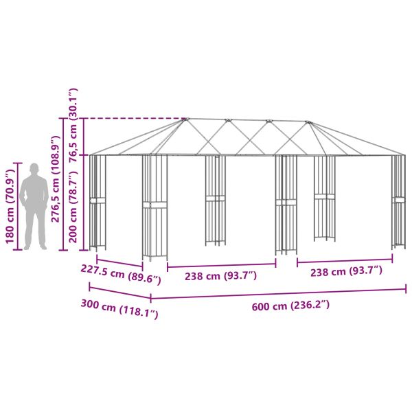 Купол за градина 6 x 3 m Черно Стомана
