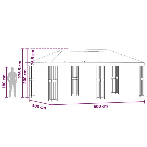 Беседка със страници 6 x 3 m Кафяво Полиестер и стомана 190