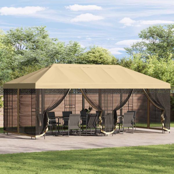 Беседка със страници 6 x 3 m Кремаво Полиестер и стомана 190