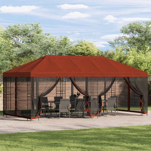 Беседка със страници 6 x 3 m Теракота Полиестер и стомана 190
