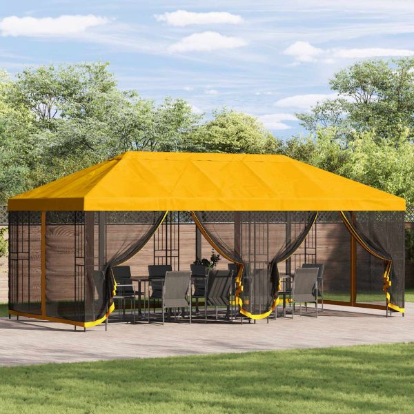 Беседка със страници 6 x 3 m Жълто Полиестер и стомана 190