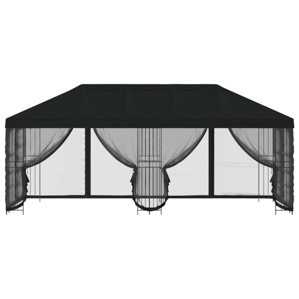 Беседка със страници 6 x 3 m Черно Полиестер и стомана 190
