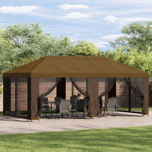 Беседка със страници 6 x 3 m Таупе Полиестер и стомана 190