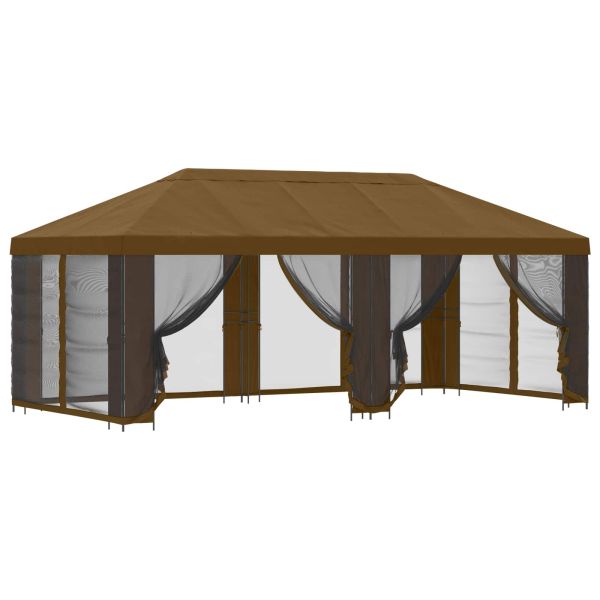 Беседка със страници 6 x 3 m Таупе Полиестер и стомана 190