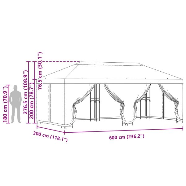 Беседка със страници 6 x 3 m Кафяво Полиестер и стомана 190