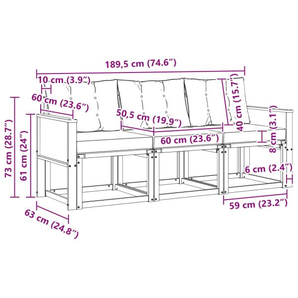 Комплект дивани за открито 3 pcs Естествено и черно