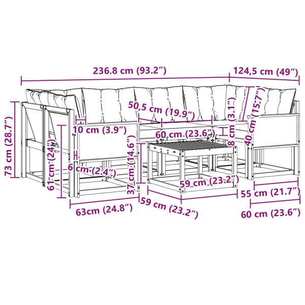 Комплект дивани за открито 7 pcs Натурален и Крема