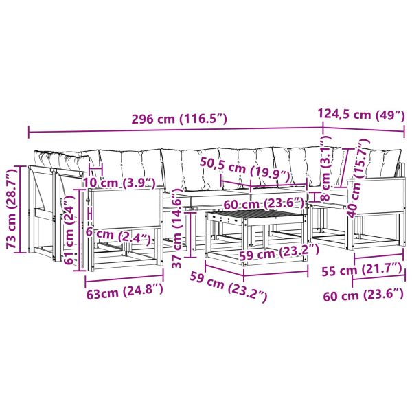 Комплект дивани за открито 8 pcs Натурален и Крема