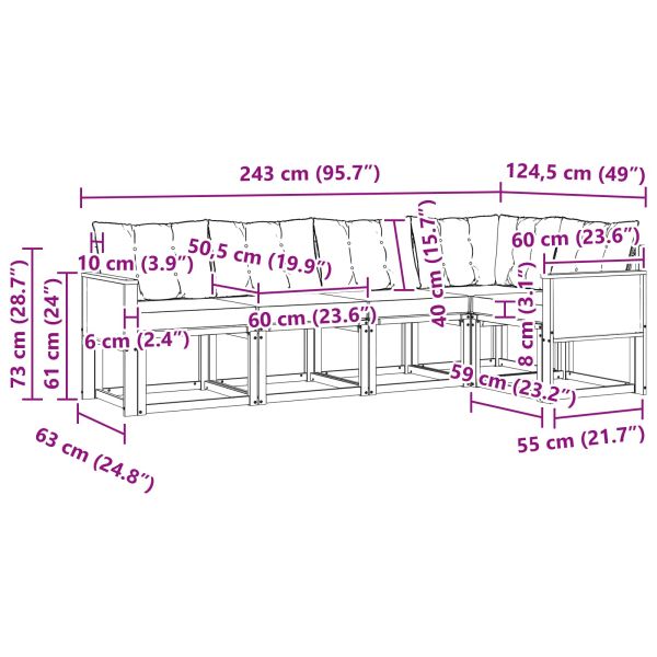 Комплект дивани за открито 5 pcs Натурален и Крема