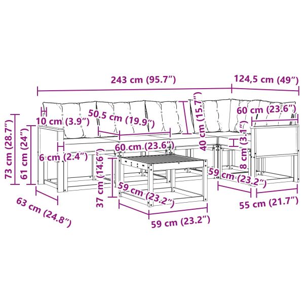 Комплект дивани за открито 6 pcs Натурален и Крема