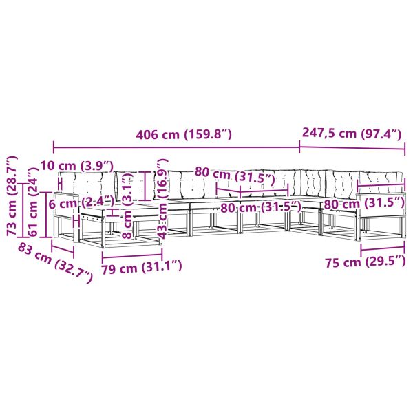 Комплект дивани за открито 8 pcs Натурален и Антрацит